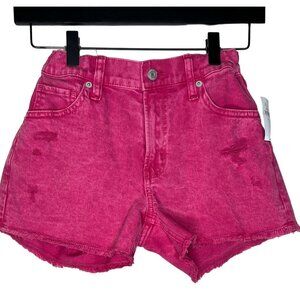Gap Kids Girls 14 Pink Denim Distressed Cut Off Shorts Low Rise Adjustable Waist